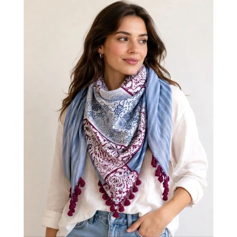 Anthropologie IDEA Plus Sonira Tassel Scarf Wrap Shawl Cotton Silk NWT $198